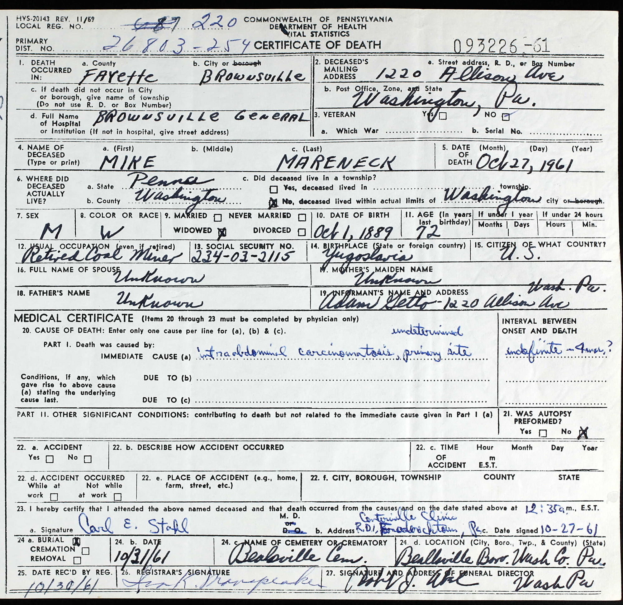 death certificate